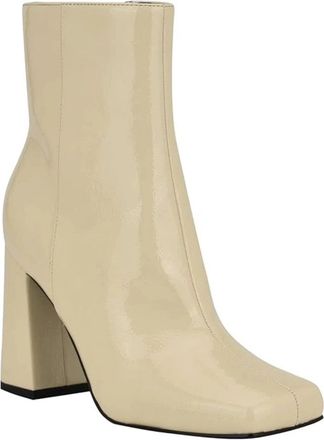 Nine West Spice Boots Womens Cream Patent Leather Square Toe Bootie HTAT1750