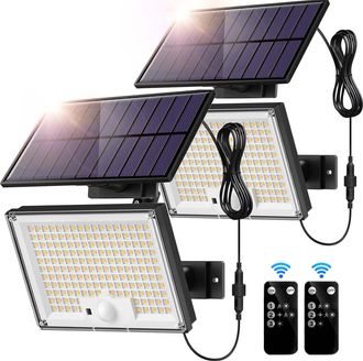 OEM L&aacute;mpara Solar Para Exteriores De 172 Led Con 3 Modos Y Sensor De Movimiento, Ip65, Con Cable De 5 M (2 Unidades - Blanco Fr&iacute;o)