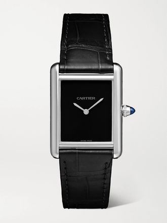 Cartier Orologio Grande 34 Mm In Acciaio Inossidabile Con Cinturino In Alligatore Tank Must - Grigio