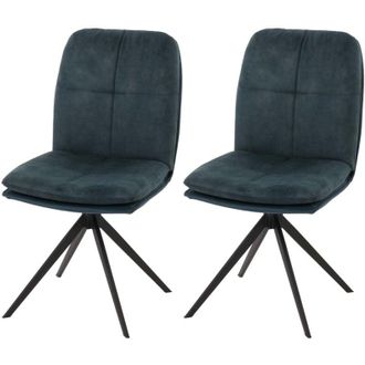 Hhg Non utilizzato] Set di 2 sedie da pranzo HHG 178, soggiorno cucina, poltrona, seduta girevole, metallo stoffa/tessuto, blu