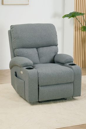Living and Home Single Sofa Recliner Armchair Reclining Chair with Massage & Heat in Grey