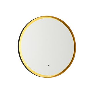 QAZQA Moderno Espejo De Ba&ntilde;o Negro Con Dorado Con Led Y Atenuador T&aacute;ctil - Pim Vidrio /aluminio Redonda Incluye Led Max. 1 X 15 Watt - Qazqa