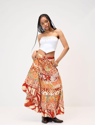 Twik Womens Colourful paisley pattern peasant skirt