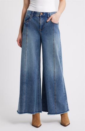 Wit & Wisdom Skyrise Roundup Seamed Super Wide Leg Jeans in Mid Blue Artisanal at Nordstrom, Size 14