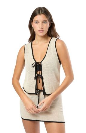 Onia Linen Knit Tie Front Tank Top in Birch/black at Nordstrom, Size Medium