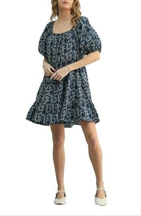Wishlist Floral Tiered Dress in Navy/White at Nordstrom Rack, Size Medium