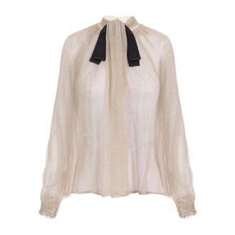 Elisabetta Franchi Blusa de crep&eacute; con estampado de microtopos - Blouses & Shirts - Mujer - Beige - M