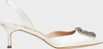 Manolo Blahnik Hangsi Satin Crystal-Buckle Halter Pumps