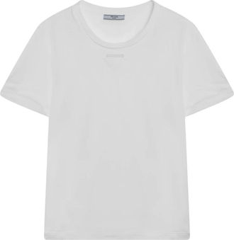 Prada T-Shirts, female, White, Size: L Cotton Jersey T-Shirt