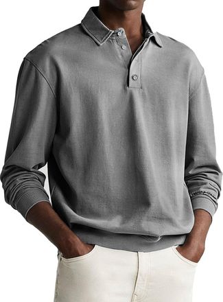 Generic DENGJIAMY Vintage Polo Shirts for Men Summer Casual Business Tops Classic Trendy Collar Tees Mens Plain Button V Neck Golf Tshirt Long Sleeve (Z11 Gre