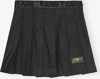 Ganni Duchesse Nylon Pleated Mini Skirt in Black Size 10 Polyurethane/Polyester Womens