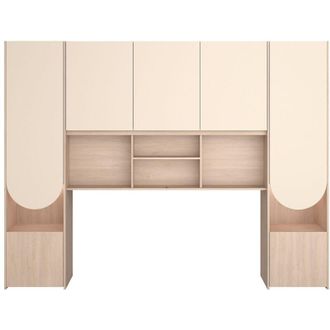Vente-Unique Testata letto contenitore - Con LEDs - L266 cm - Beige e naturale - DOMELITO