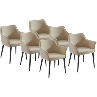 Vente-Unique Sedia con braccioli in Similpelle e Metallo Nero Beige - Lotto di 6 - MIALOV
