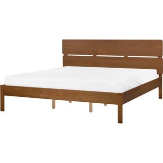 Beliani Cama Con Somier De Listones De Madera Oscura De Caucho Con Cabecero Estilo R&uacute;stico Minimalista 180 X 200 Cm Boisset