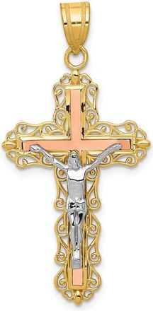 Diamond2Deal 14K Tri-color Gold Diamond-cut Crucifix Pendant