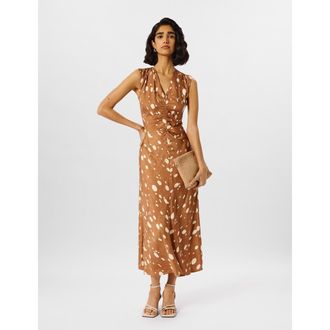 Whistles Deer Spot Viscose Midi Dress in Brown/multi at Nordstrom, Size 12