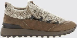 Brunello Cucinelli Sneakers low top in pelle e shearling con dettaglio monile