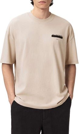 AllSaints Redact Mock Neck Graphic T-Shirt in Feather Taupe at Nordstrom, Size Xx-Large