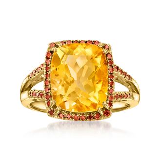 Ross-Simons Citrine and. Red Diamond Ring in 18kt Gold Over Sterling