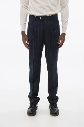 Brunello Cucinelli Pantaloni ad 1 Pince in Misto Lana Vergine Gessata Brunello Cucinelli