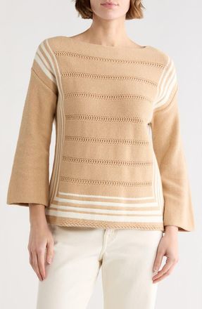 Wishlist Border Stripe Sweater in Taupe/Cream at Nordstrom Rack, Size Medium