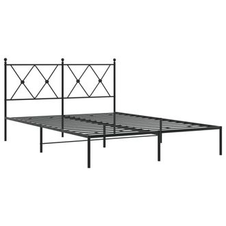 Berkfield Home Metal Bed Frame without Mattress with Headboard Black 140x190cm | Size: 140x190 cm