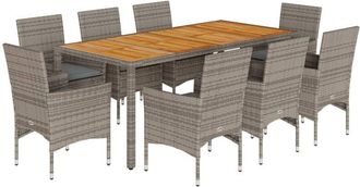 vidaXL Set De Comedor Jard&iacute;n 9 Pzas Con Cojines Rat&aacute;n Pe Acacia Gris Vidaxl