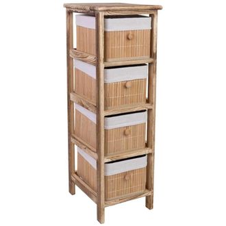 Wanderlust Deco Cajonera de madera con 4 cajones de bamb&uacute; forrados 26 x 32 x 81h cm