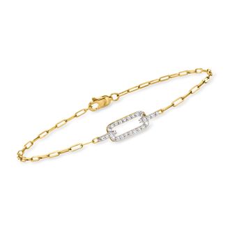 RS Pure by Ross-Simons Diamond Paper Clip Link Bracelet in 14kt Yellow Gold