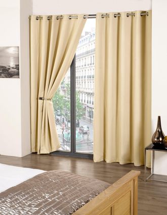 Emma Barclay Cali Eyelet - Woven Thermal Blackout Eyelet Curtains in Beige - Width 66 x Drop 84 (168 x 213cm) - Single for Door - Emma Barclay | TJ Hughes