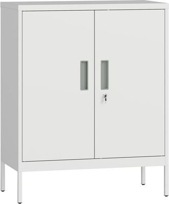 HOMCOM Metal Storage Cabinet with Lock for Home Office, Garage, Study, White