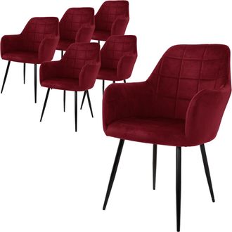 ECD Germany Ecd Germany - Juego De 6 Sillas De Comedor Con Respaldo Y Reposabrazos Asiento De Terciopelo Granate N&oacute;rdico Con Patas De Metal Asiento De Cocina Sala