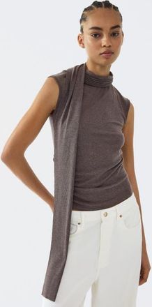 H&M Top With Scarf Collar in Dark Brown Melange at Nordstrom, Size X-Small