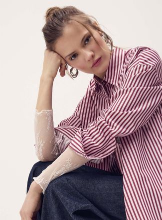 Twik Womens Oversized patterned poplin shirt