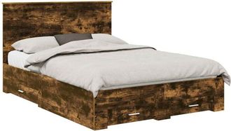vidaXL Bed Frame with Drawer Smoked Oak 140 x 200 cm Engineered Wood vidaXL