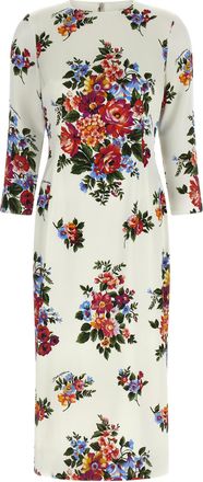 Dolce & Gabbana White Viscose Midi Womens Dress