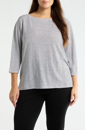 Eileen Fisher Stripe Slim Fit Organic Linen Top in White/Black at Nordstrom, Size 1 X