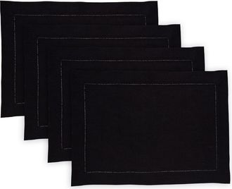 Solino Home Linen Placemats Set of 4, 14 x 19 Inch for Dining Table, Holiday and Everyday Table Decor - Medium Weight Hemstitch in Black at Nordstrom