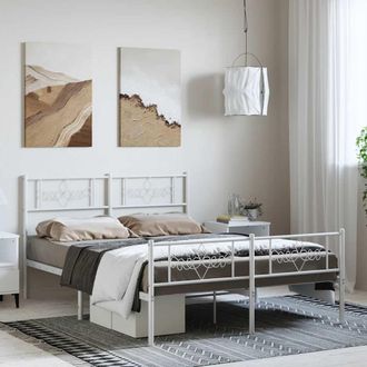 vidaXL Estructura Cama Sin Colch&oacute;n Con Estribo Metal Blanco 150x200 Cm Vidaxl