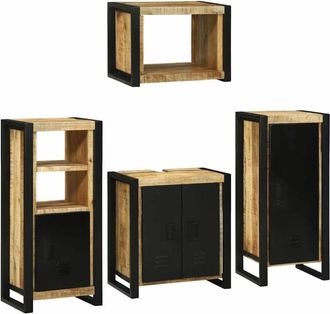 vidaXL Juego De Muebles De Ba&ntilde;o 4 Pcs Marr&oacute;n Madera De Mango Maciza Vidaxl