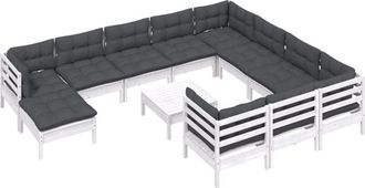 vidaXL Muebles De Jard&iacute;n 12 Pzas Con Cojines Blanco Madera De Pino Vidaxl