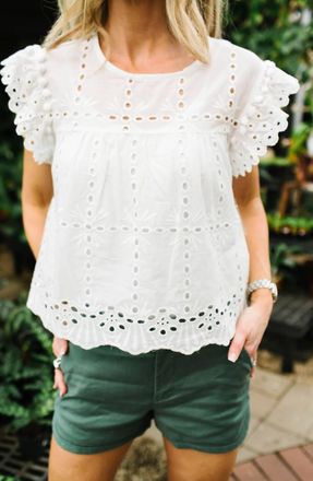 Bishop + Young Babydoll Pom Pom Top In White