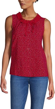Lands End Lightweight Jersey Button Front Lace Trim Tank in Compass Red Ditsy Floral at Nordstrom, Size X-Small
