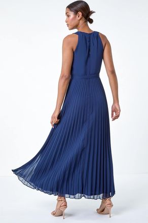 Roman Pleated Halter Neck Maxi Dress