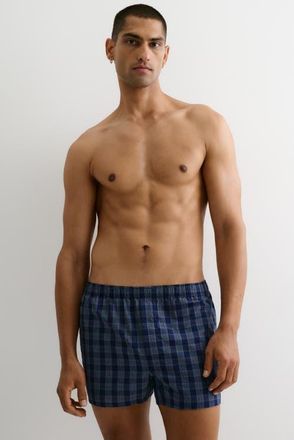 H&M 4-pack woven boxer shorts in Dark Blue/checked at Nordstrom, Size X-Small