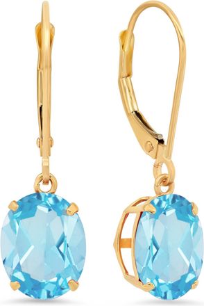 MAX + STONE 14k Yellow or White Gold 8x10mm Oval Gemstone Dangle Earrings with Leverbacks
