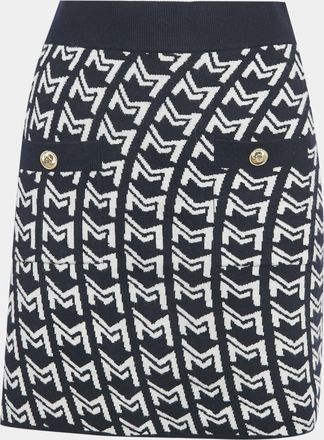 Maje Blue Monogram Jacquard Knit Mini Skirt