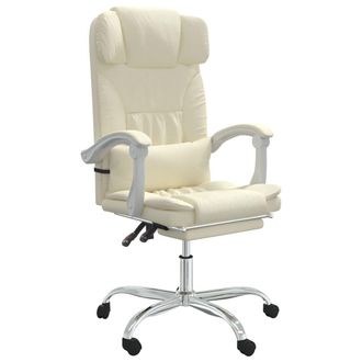 vidaXL Silla De Oficina Reclinable Cuero Sint&eacute;tico Crema Vidaxl