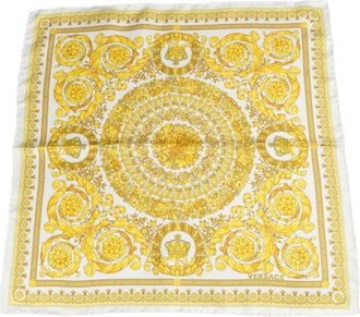 Versace White/Gold Barocco Pattern Silk Scarf