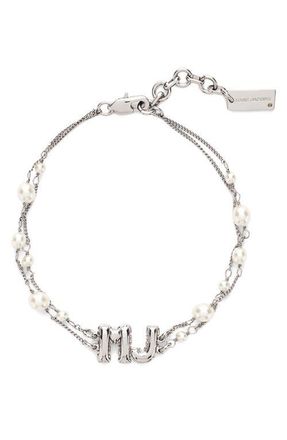 Marc Jacobs MJ Balloon Charm Faux Pearl Bracelet in Silver at Nordstrom
